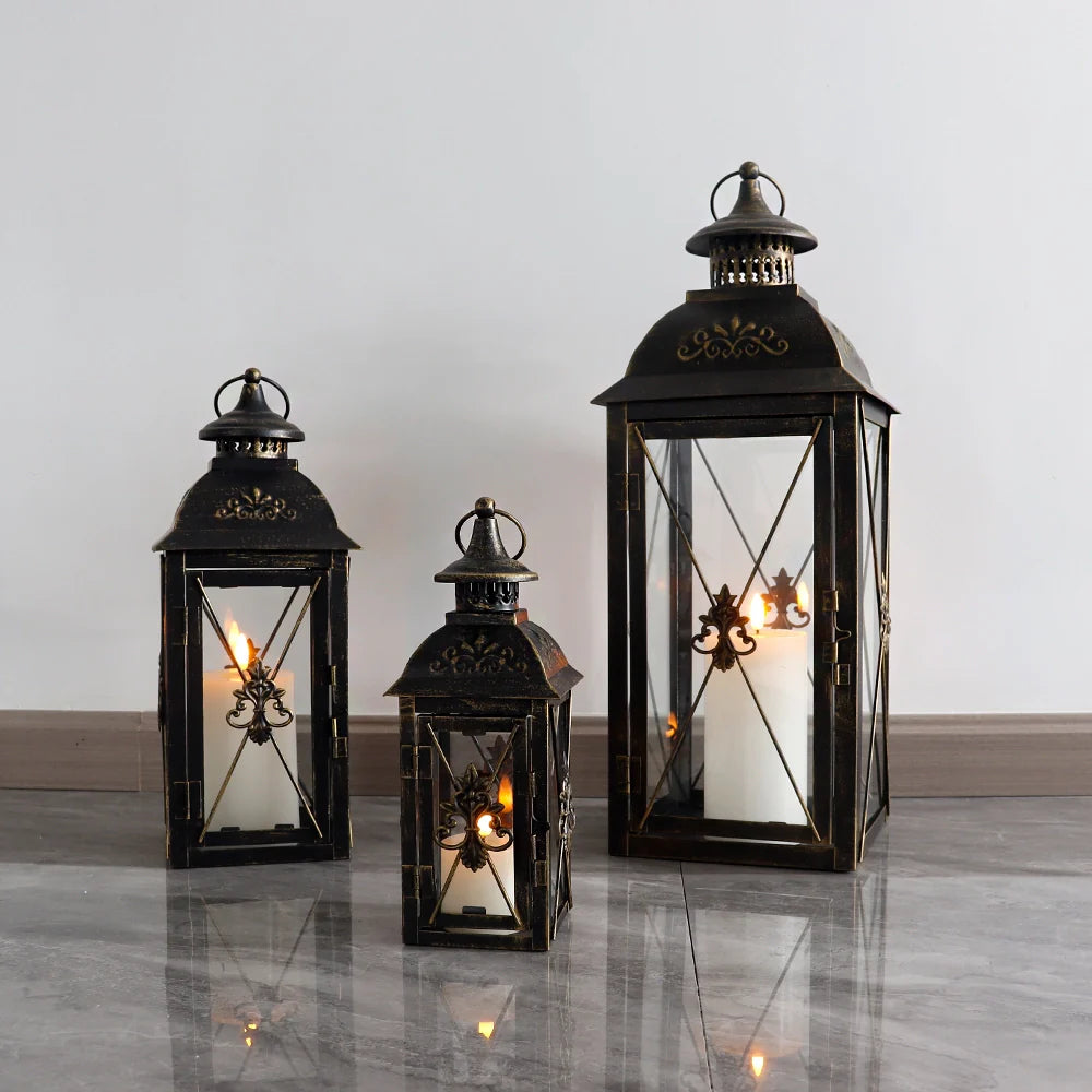 Set of 3- 19'' High Decorative Hanging Lantern (Black) 13.5'' & 9.5''