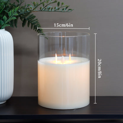 8''High 3-Wick Glass Battery Operated  Flameless Candles White