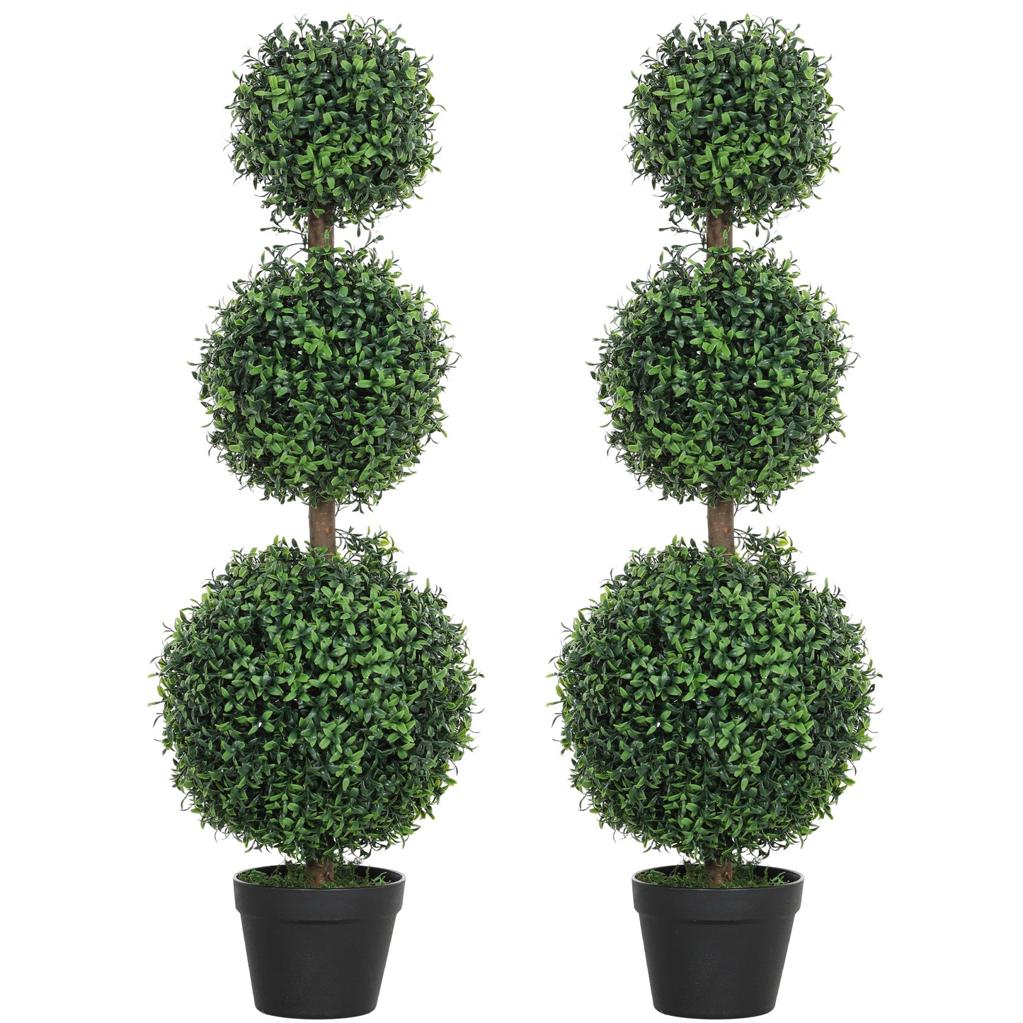Set of 2 Decorative Artificial Plants, Topiary Ball-shaped Boxwood Trees in Pot, Fake Plants for Home Indoor outdoor Decor, 100cm, Green