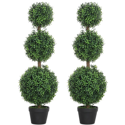 Set of 2 Decorative Artificial Plants, Topiary Ball-shaped Boxwood Trees in Pot, Fake Plants for Home Indoor outdoor Decor, 100cm, Green