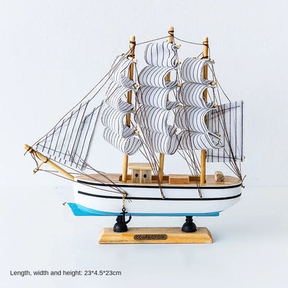 Handcrafted Wooden Sailboat Model - Nautical Decoration Craft (23cm)