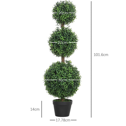 Set of 2 Decorative Artificial Plants, Topiary Ball-shaped Boxwood Trees in Pot, Fake Plants for Home Indoor outdoor Decor, 100cm, Green