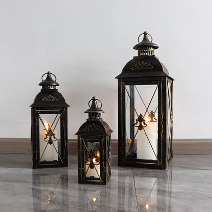 Set of 3- 19'' High Decorative Hanging Lantern (Black)   13.5'' & 9.5''