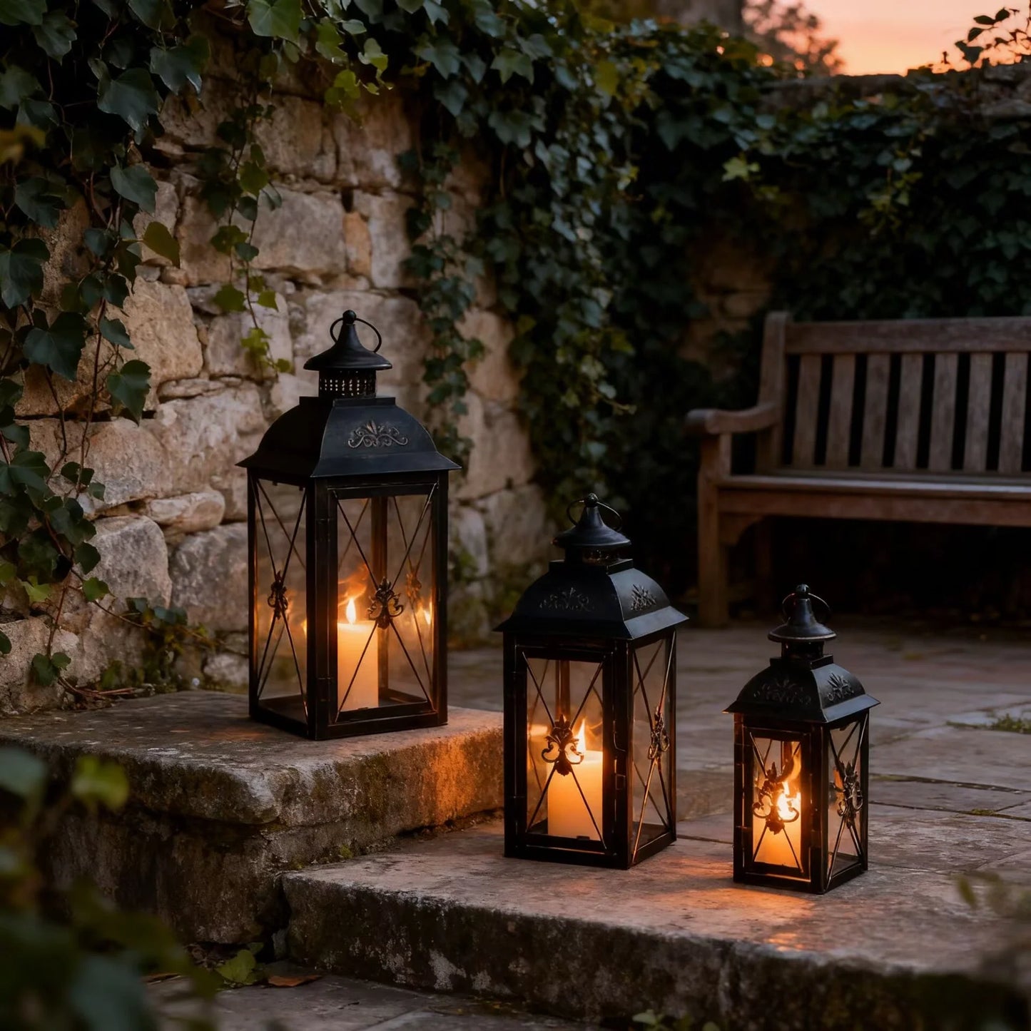 Set of 3- 19'' High Decorative Hanging Lantern (Black)   13.5'' & 9.5''