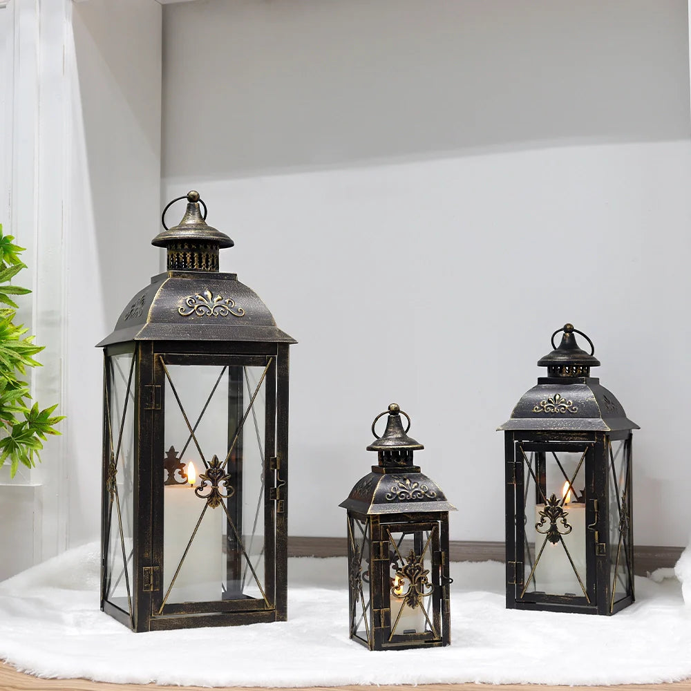Set of 3- 19'' High Decorative Hanging Lantern (Black)   13.5'' & 9.5''
